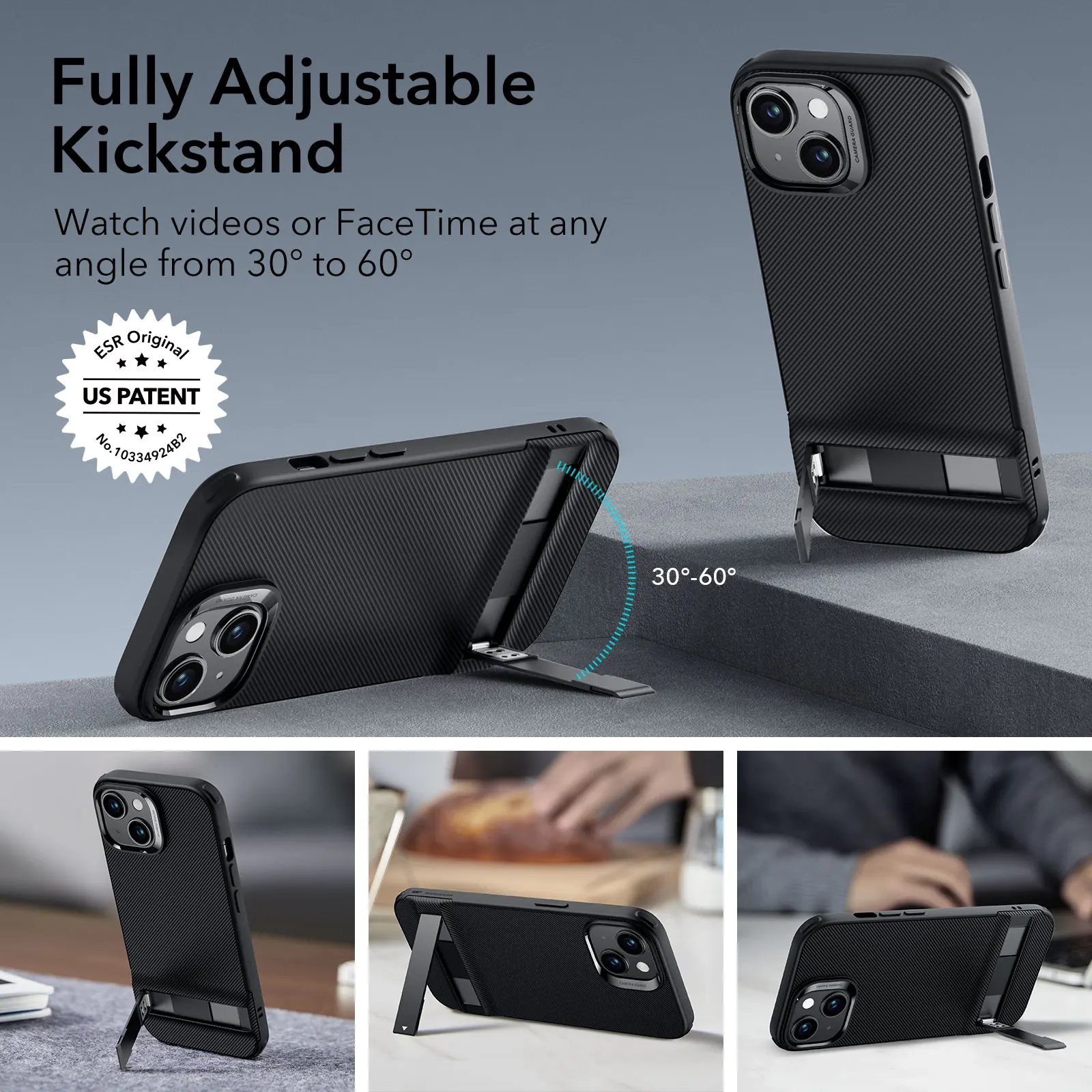ESR for iPhone 15 Metal Kickstand Case for iPhone 15 Pro Back Cover for 15 Pro Max Shockproof Protective Case for iPhone 15