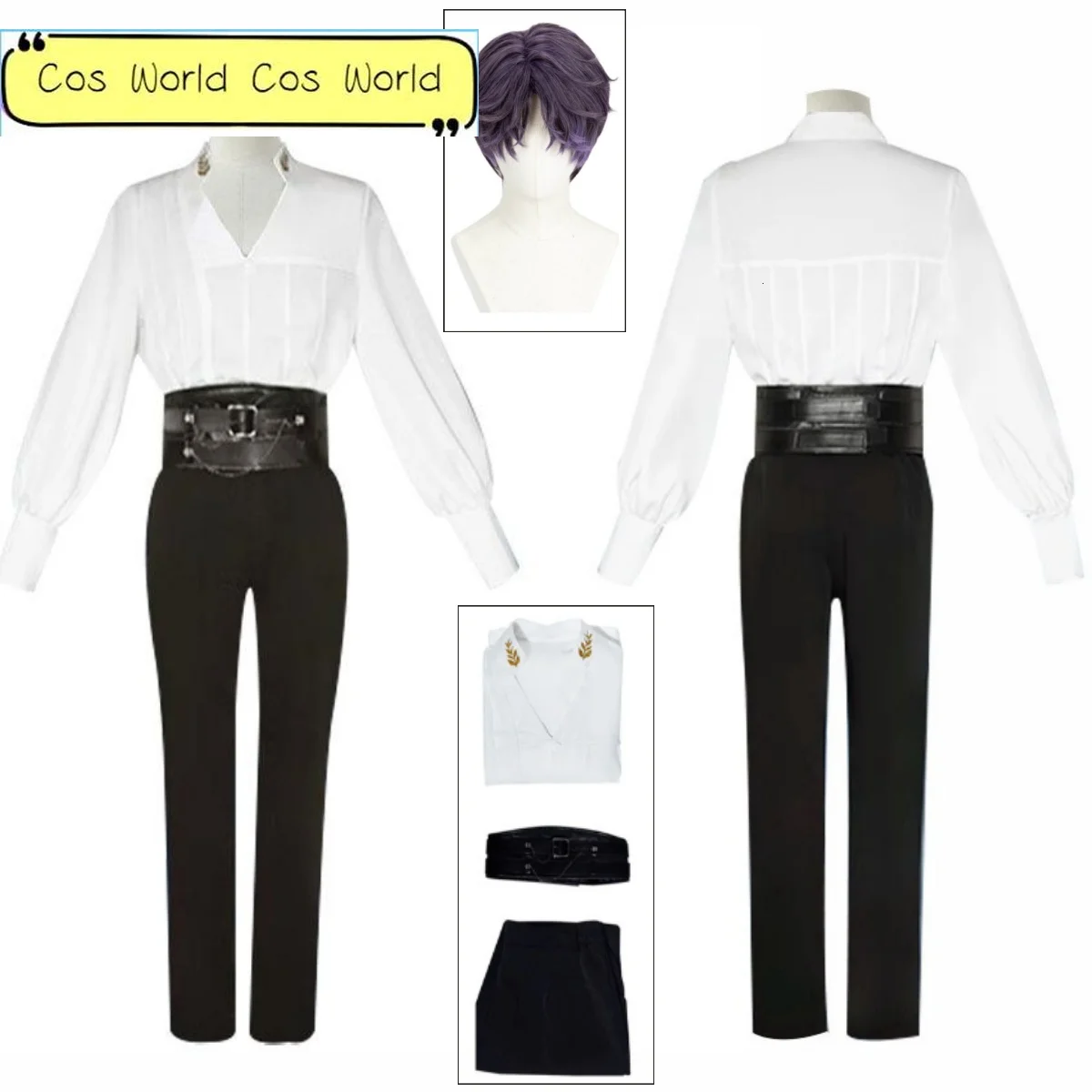 

Love and Deepspace Cos Rafayel Cosplay Costume Wig White Shirt Black Pant Waist Seal Set Men's Uniform