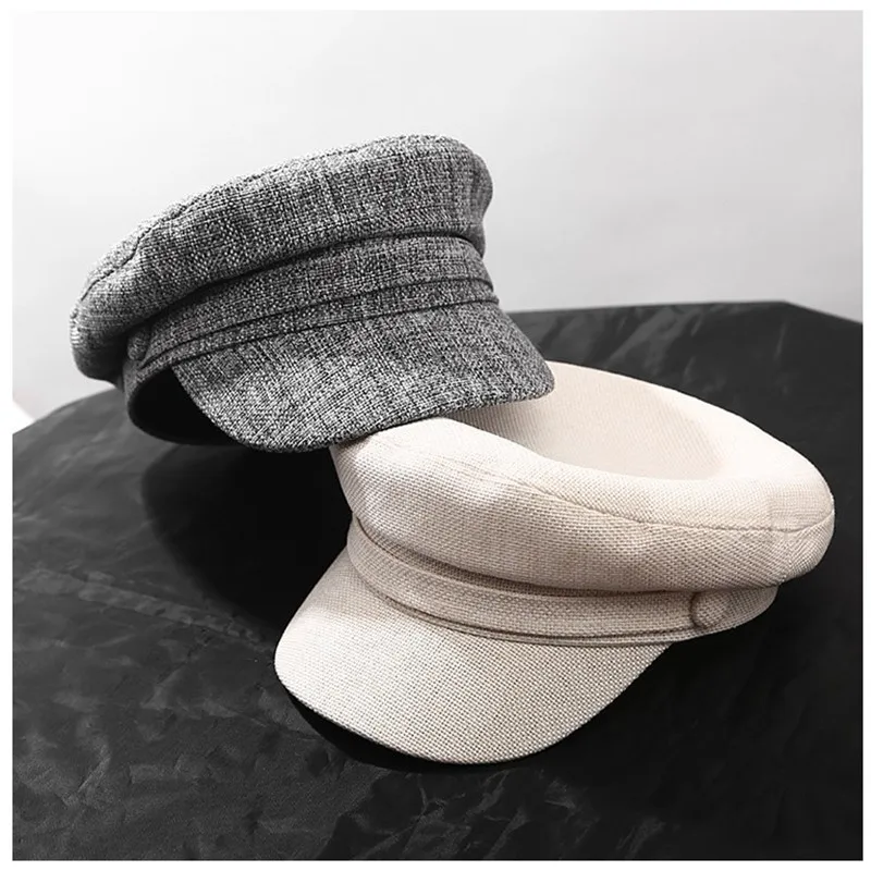 Ladies Female Retro Casual Flat Military Cap Cotton Linen Newspaper Boy Hat Ladies Octagonal Flat Cap Sun Hat