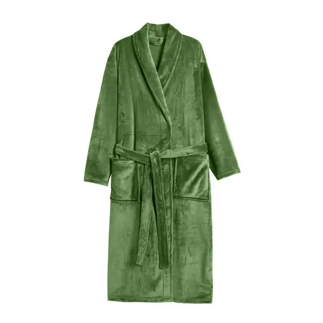 2025 Robe en flanelle pour femmes, peignoir épais et chaud en polaire avec poches, chemise de nuit longue en peluche douce pour l'hiver, vêtements de nuit