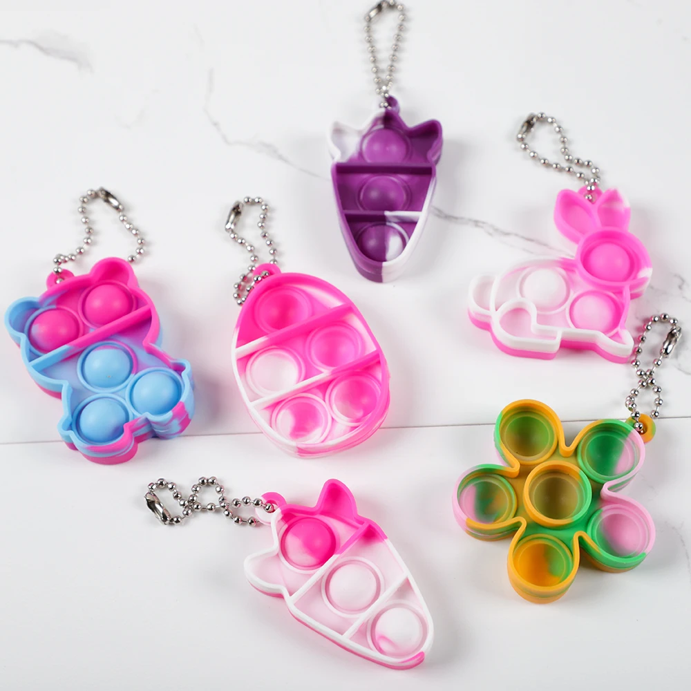 10Pcs Cute Bunny Egg Mini Pop Keychain Toddler Sensory Finger Decompressing Fidget Toys For Easter Party Favors Birthday Gift Fidget Toys Party Toys Toy Gift Filler Pop Keychain Toys