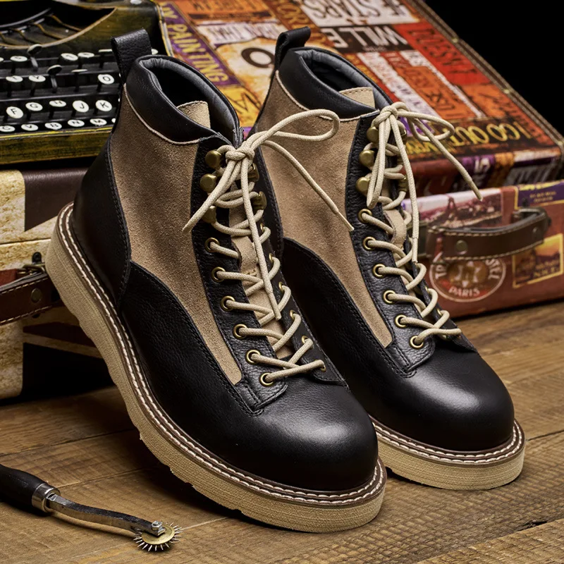 

High Quality Handmade Winter Shoes Vintage Cow Leather Ankle Designer Lace-up Round Toe Mens Boots Desert Motorcycle Boots