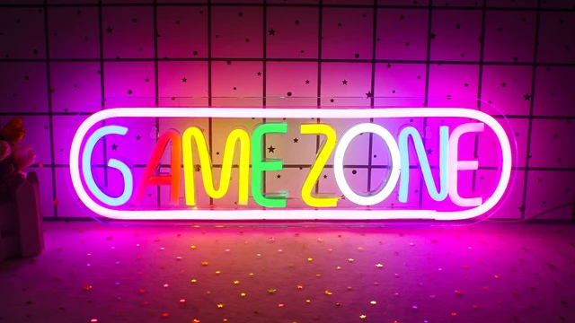 Insegna Al Neon Game On LED - Decorazione Parete Per Sala Giochi, USB, Blu E Rosso - Foto 6