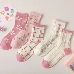 2023 spring and summer new socks female pink twisted tube socks sweet and small floral cute student socks  kawaii socks