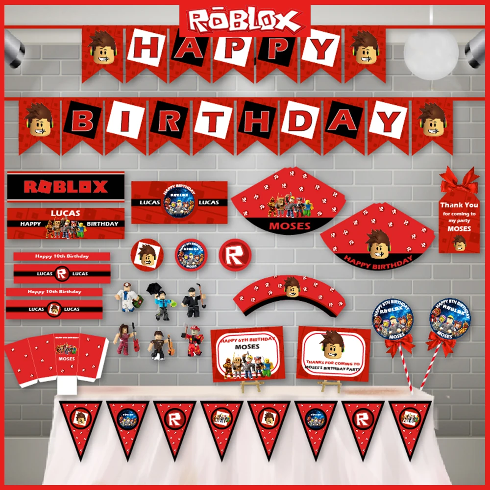

Roblox Birthday Decoration Cake Insert Flag Protagonist Hat Cupcake Guest Hat Personalized Boys and Girls Theme Party Decoration