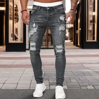 Spring Summer Trendy Slim Fit Men's Jeans Casual Hole Punching Denim Pants Fashionable Leggings Cross Border Style