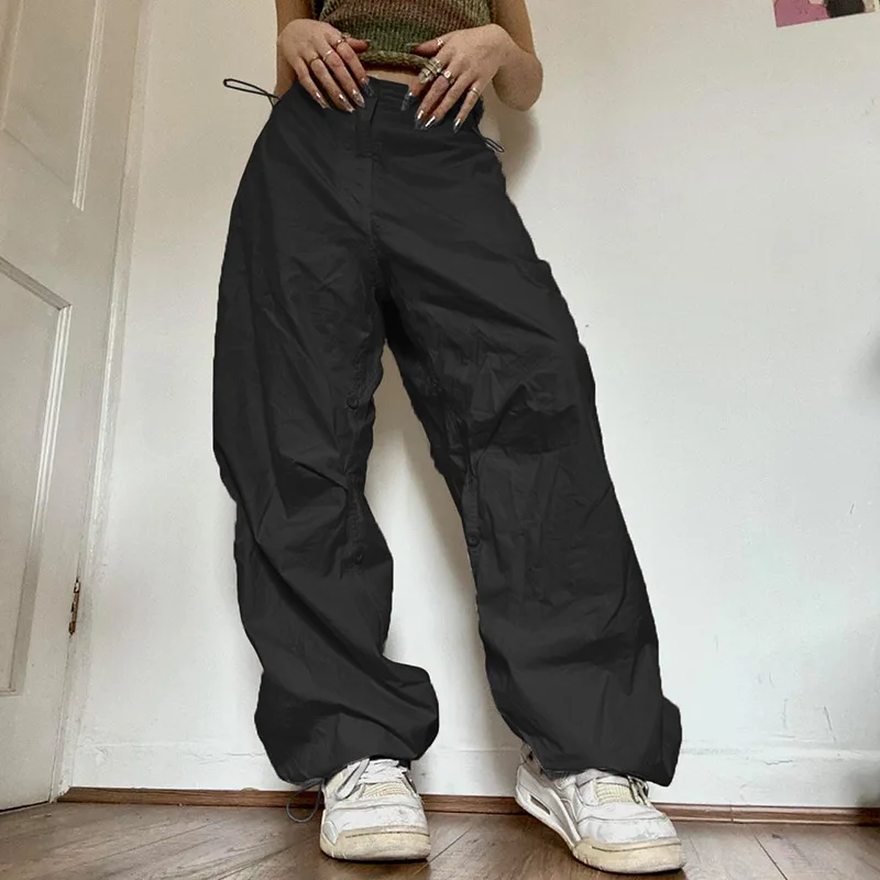 Solid Drawstring Low Waist Pants Women Casual Loose Y2K Vintage Hip Hop Jogging Trousers Streetwear Fashion 2022 Cargo Pants