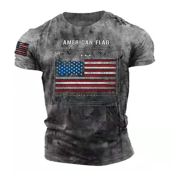 Boutique Loose Retro Short Sleeve Fashion American Flag Letter Print 3D O Neck New Men's Summer Plus Size T Shirt Tops 2024