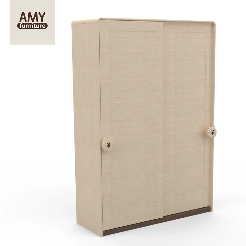 Children's sliding door wardrobe Hard maple solid wood wardrobe transparent display cabinet household simple display cabinet