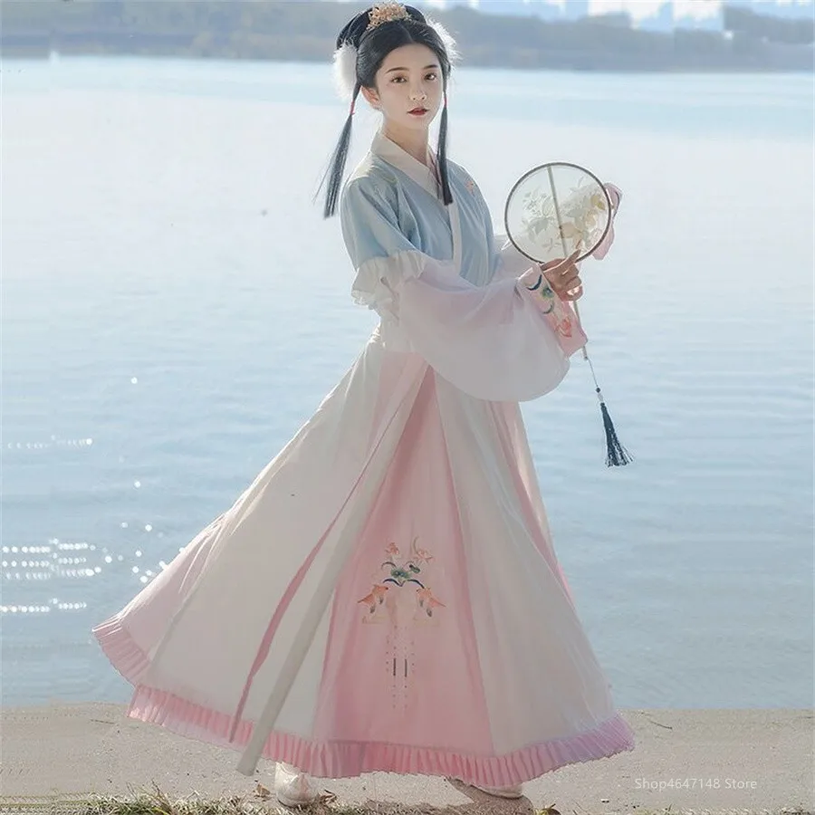 

Chinese Folk Dance Hanfu Tang Dynasty Princess Cosplay Stage Wear Traditional Women Pink Outfit Costume Fairy Hanfu Dress