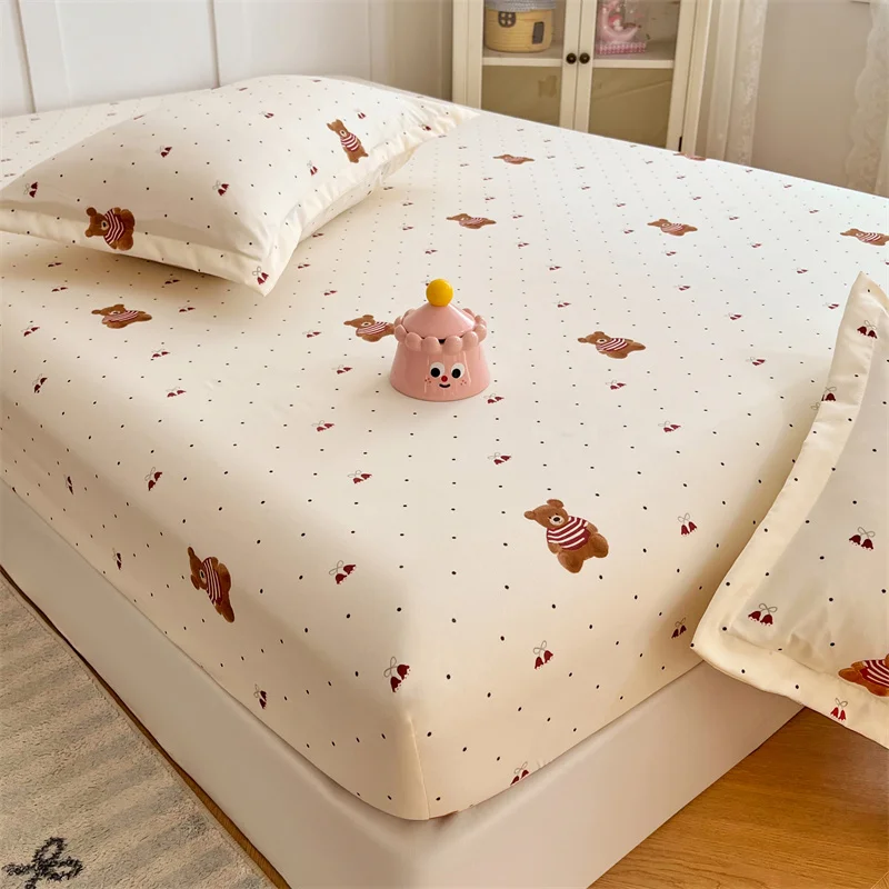 Cartoon Bear Fitted Sheet Bed 150/180cm Cover Skin-friendly Bedsheets Elastic Bed Linen drap de lit (Pillowcase Need Order) 3