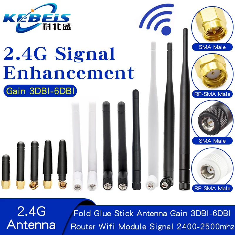 2PCS 2.4G Antenna Fold Glue Stick 3DBI 6DBI WLAN Router Antenna Wifi Module Signal Enhancement 2400-2500mhz SMA Male Connector Cell Phone Signal Booster Antenna