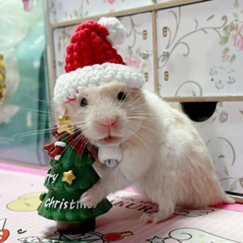 Hand Woven Pet Christmas Hat Decoration Hamster Clothes Cap Rabbit Hat Plush Santa Xmas Decorations Small Pet Supplies small animal clothes,pet headgear,hamster supplies