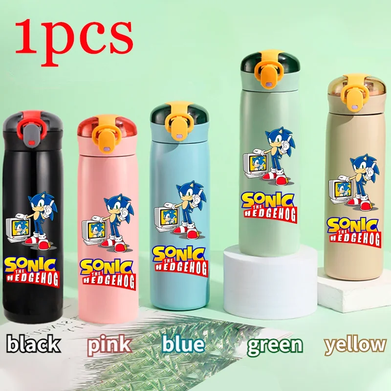 thumbnail image 1 of Vaso térmico para niños de Sonic The Hedgehog de 460 ml, vaso con pajita, botella de acero inoxidable portátil con puntos que rebotan, regalo para niños, 1 of 5