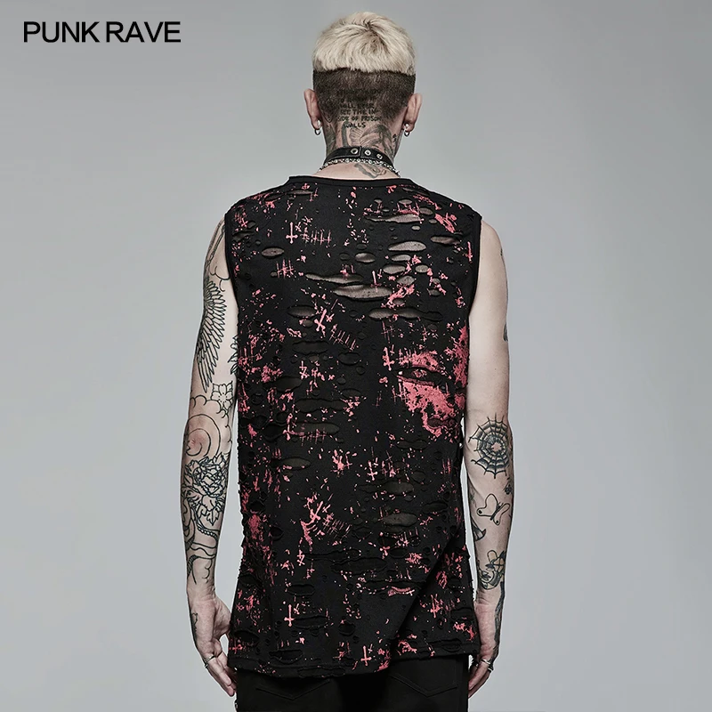 PUNK RAVE Men's Punk Daily Wear abstract Printing Sleeveless T