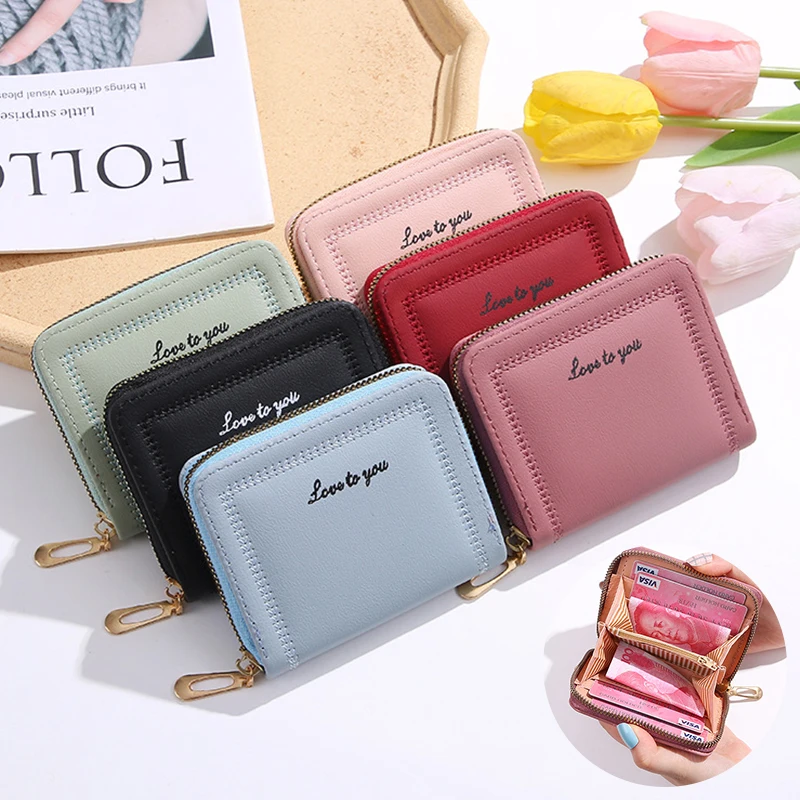 

Women Short Wallets PU Leather Female Purses Card Holder Wallet Fashion Woman Small Zipper Wallet with Coin Purse Bag