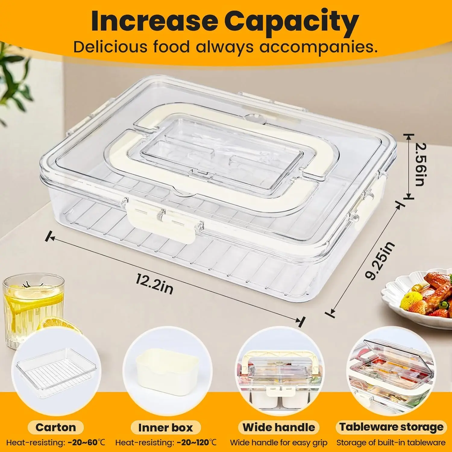 Portable Snackle Box Container  Divided Serving Tray with Lid and Handle Clear Snack Box Organizer for Fruits Candy, Snacks 2