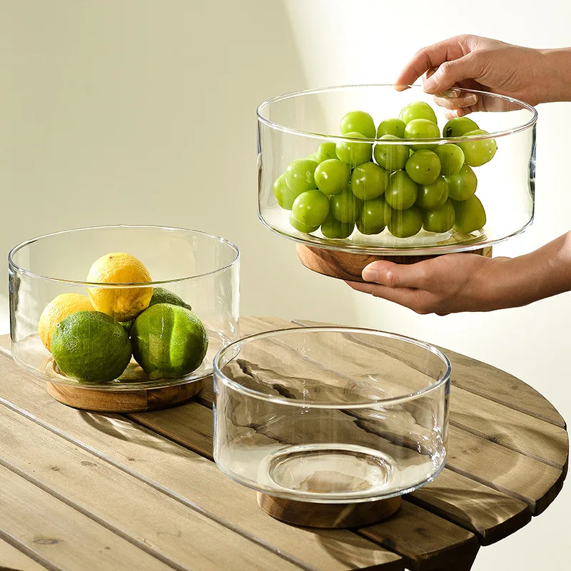 Modern Fruit Bowl - Glass - Wooden Base - Checkered - Glacier Textured from  Apollo Box