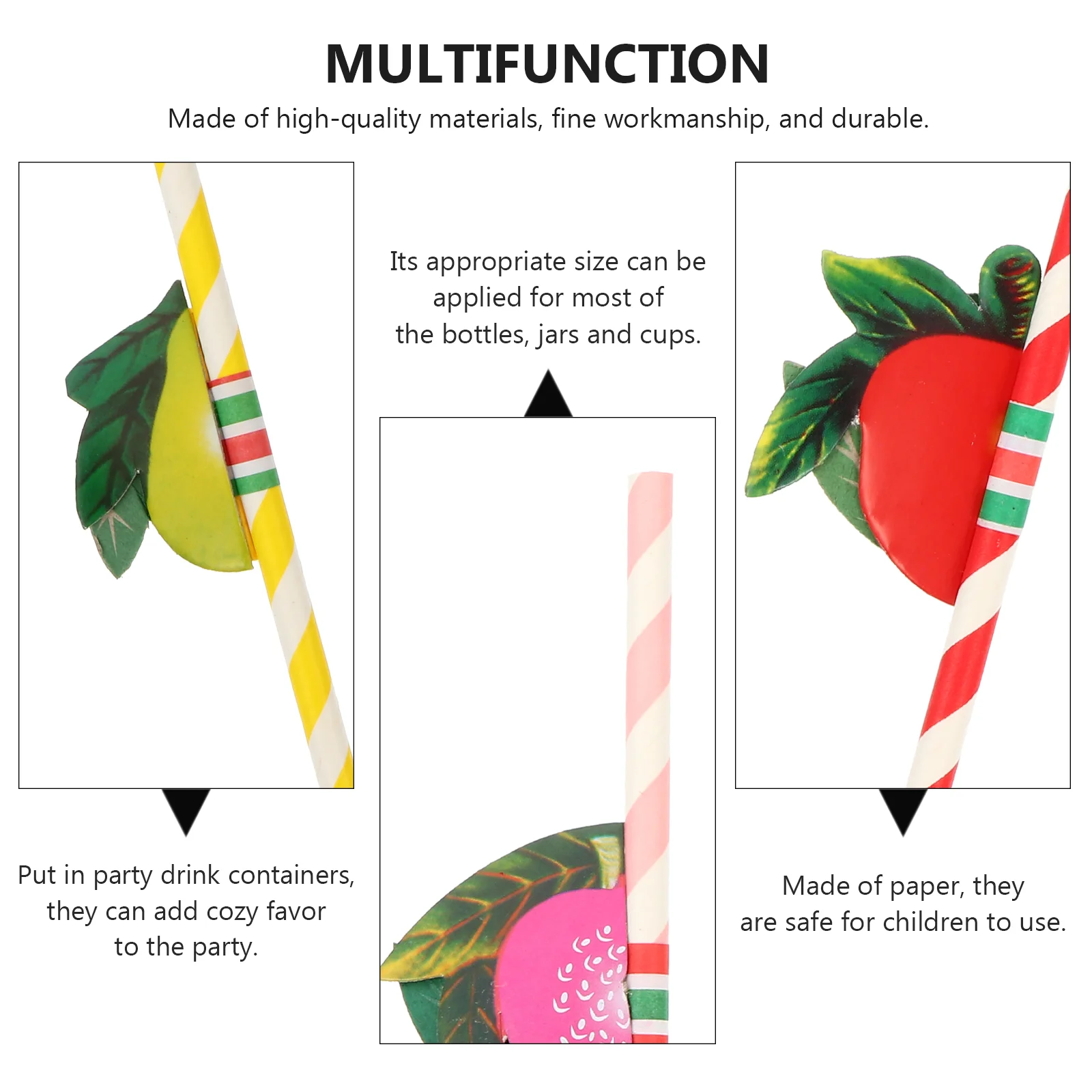50 Pcs Makeup Brush Decoration Fruit Straws Party Paper Pipet Summer Festival Drinking