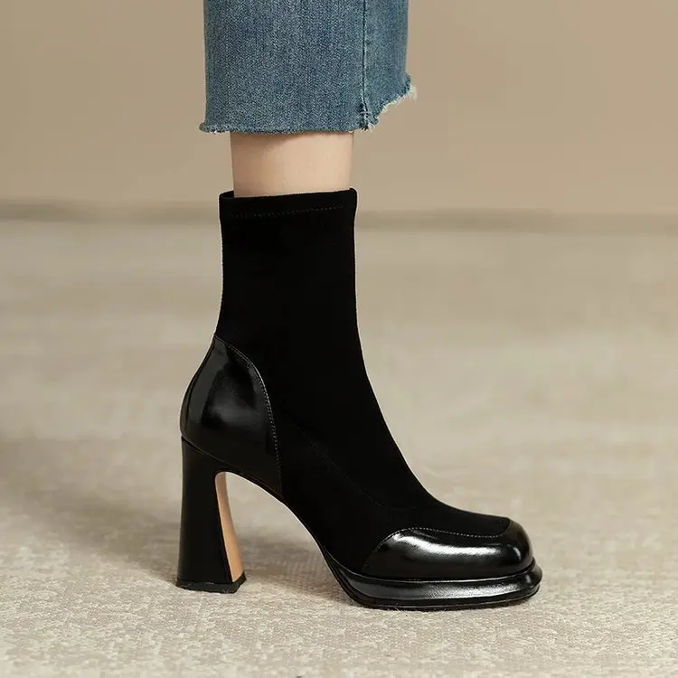 Chunky Ankle Boots For Women Waterproof Platform High Heel Shoes_voghion.com