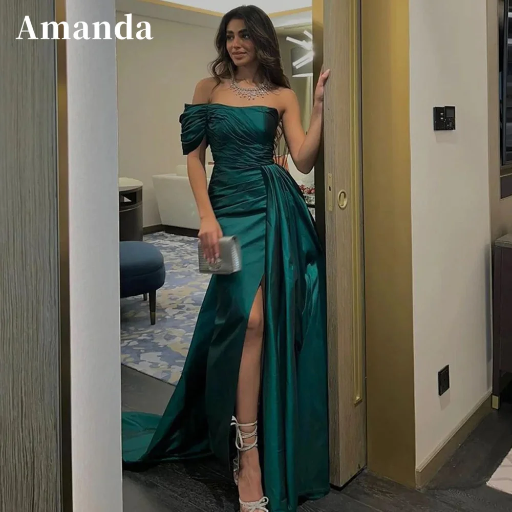 

Amanda Dark Green Mermaid فستان سهرة Silk Satin Party Dress Sexy Side Split Evening Dresses Gorgeous Fishtail Silk Prom Dress