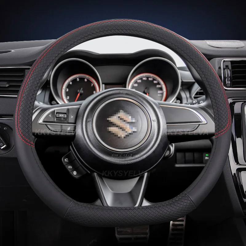 Car Steering Wheel Cover Microfiber Leather D Shape 38Cm For Suzuki Swift 2017 2018 2019 2020 2021 2022 Sport Auto Accessories