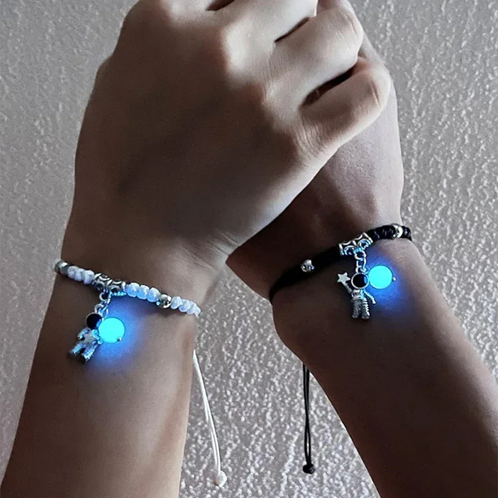 Fashion Luminous Beads Star Couple Bracelet for Women Men Charm Cat Flower Heart Key Lock Cross Matching Friend Bracelet Jewelry