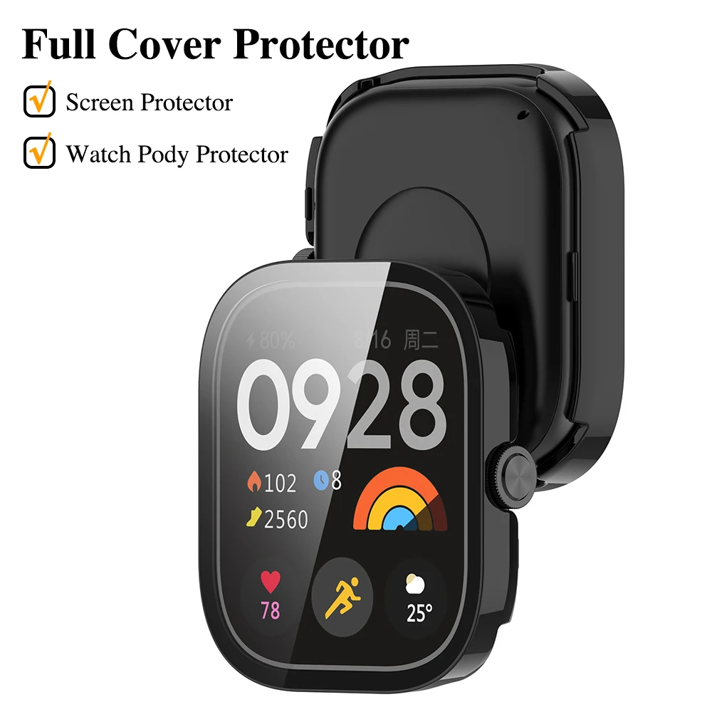 Glass + Case for Xiaomi Redmi Watch 4 Accessory PC All-around Bumper Protective Cover + Screen Protector for Mi Redmi Watch 4