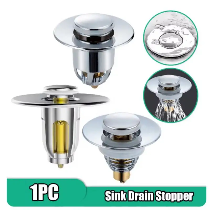 Universal Sink Drain Stopper Stainless Steel Pop-Up Bounce Core Basin Drain Filter Hair Catcher Strainer Stopper Bathroom Tool