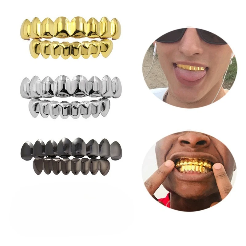 Hip Hop 6/6 Teeth Grills 14K Gold Plated Tooth Caps Decor Braces Punk Cosplay Party Braces For Fashion Women Men Jewelry