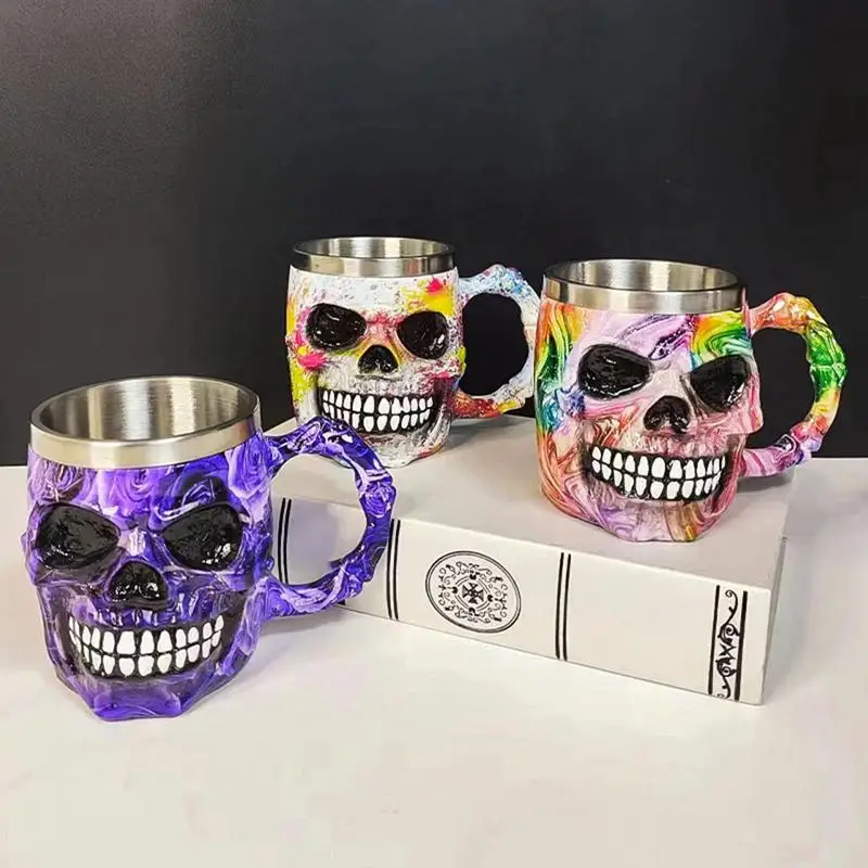 

Кофейная кружка на Хэллоуин, креативная кружка-Скелет С каучуковой головкой, чашка для воды из нержавеющей стали для кофе, сока, напитков, украшения для дома