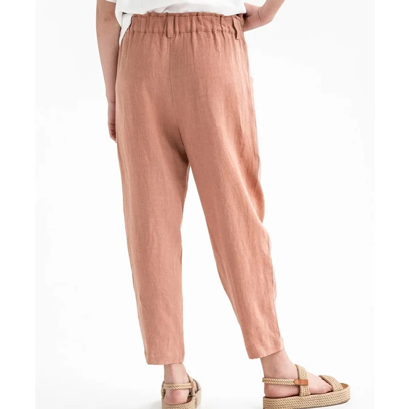 2023 Spring Summer Womens Clothing Cotton Linen Elastic Mid Waist Trousers Fashion Patchwork Pockets Loose Wide Leg Pants