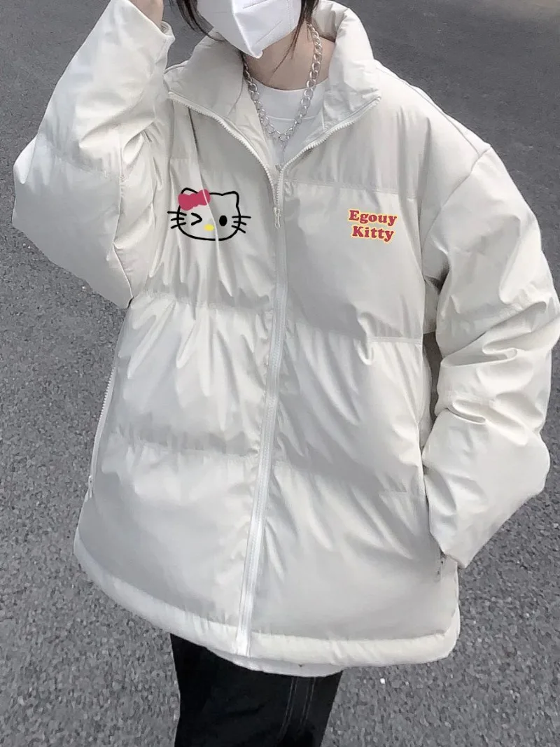 Hello Kitty Hoodie Kawaii Sanrio Cotton-Padded Outwear Loose Thicken Warm Parkas Jackets