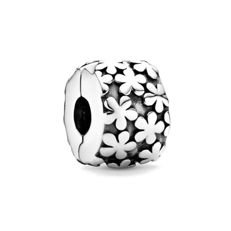 NEW Authentic 925 Sterling Silver Plated White Pink Heart Daisy Clip Beads Fit Original Bracelet Jewelry Accessories For Women 4
