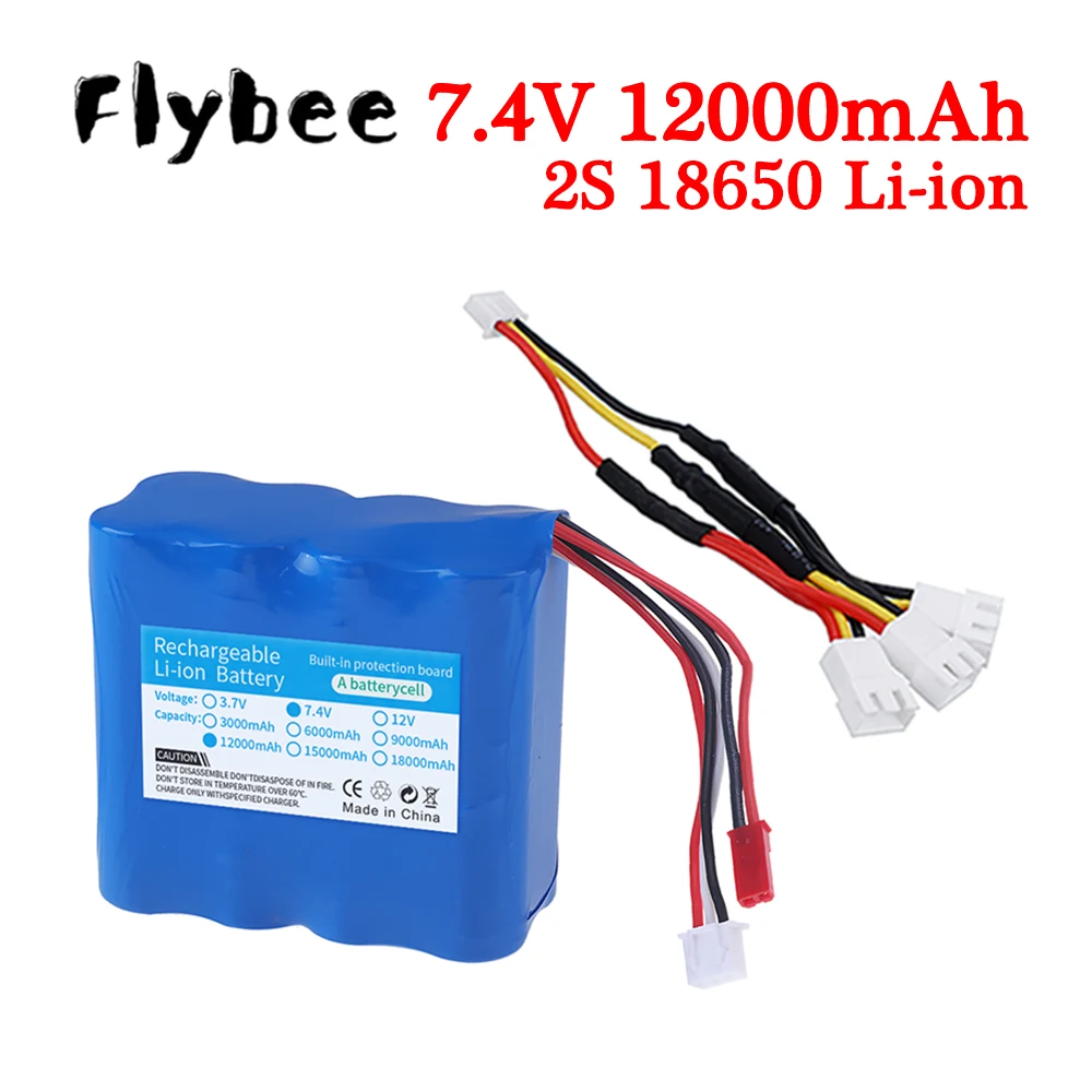 

Аккумуляторная батарея JST Plug 18650 в, 7,4 мАч, литий-ионная аккумуляторная батарея для радиоуправляемых внедорожных гоночных автомобилей, лодок, электроигрушек, запчасти, 12000