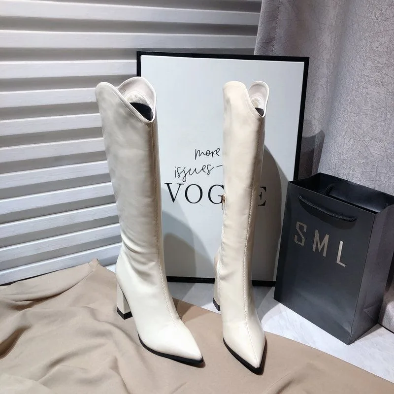 

Fashion Pointed Toe Boots For Women Classic Trend Boots High Heels Elegant Street Causal Block Heels Daily Zapatos Para Mujeres