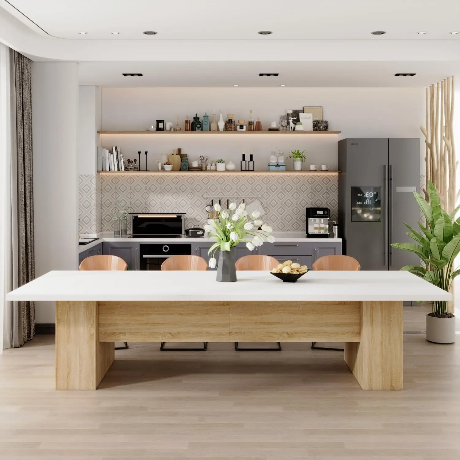 Dining Table for 10-12 People, 118-Inch Rectangular Wood Kitchen Table with Thicken Tabletop, Heavy Duty Office Conference Room