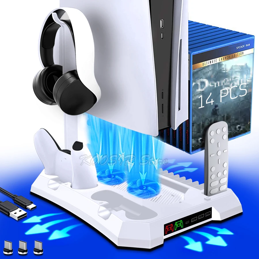 For Playstation 5 PS5 Disc & Digital Console Universal Cooling Stand High Power Heat Sink Controller Charger Game Disc Support