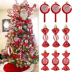 6pcs Christmas Lollipop Candy Cane Pendant Xmas Tree Hanging Ball Ornaments Christmas Decorations for Home 2024 New Year Gift