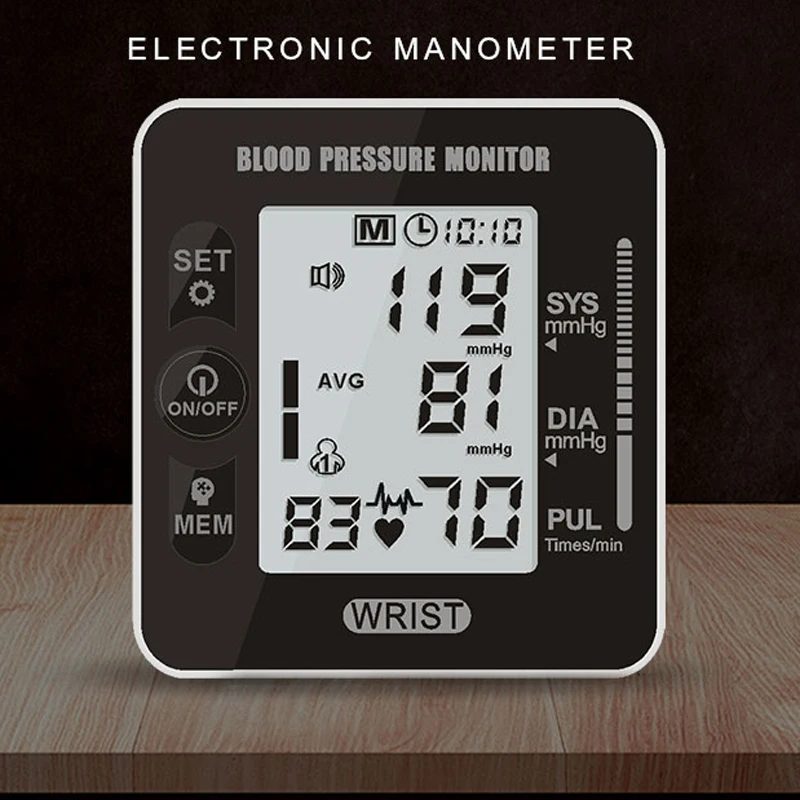 Digital Adult Blood Pressure Heart Monitor Tensiometer BP Wrist Cuff Manometer Automatic Sphygmomanometer BP Pulse Rate Meter