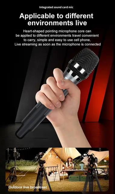 Mobile karaoke singing microphone H20 with sound card for live streaming, entertainment karaoke, supports sound return headphone
