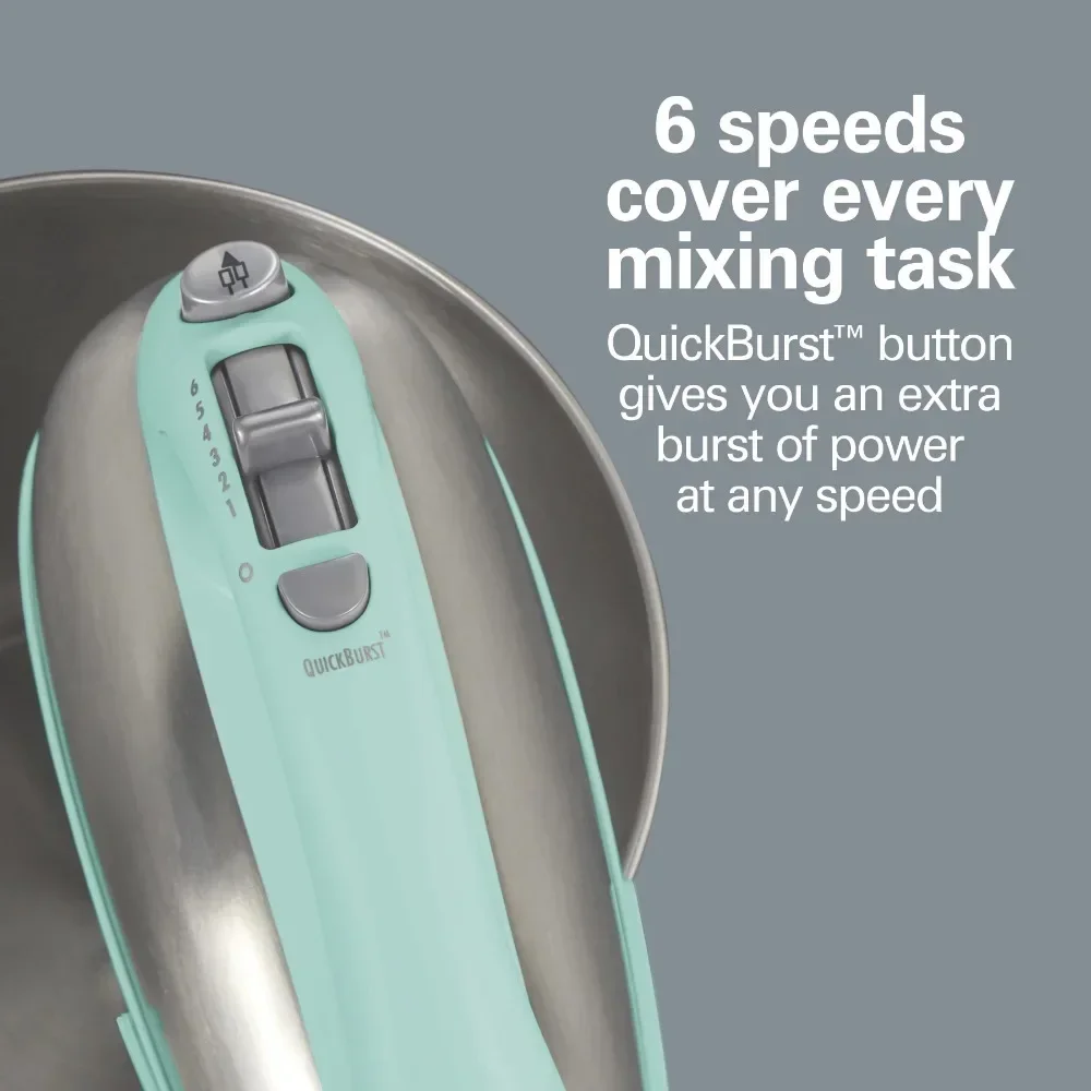 Classic Stand and Hand Mixer, 4 Quart Stainless Steel Bowl, 6 Speeds with Quick Burst, Blue, Blenders, Household 4