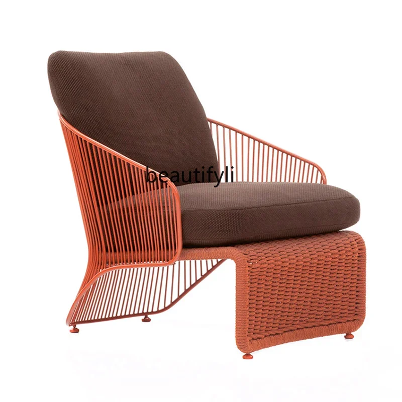

Customized Simple Art Nordic Creative Design Outdoor Rattan Couch Outdoor Courtyard Terrace Leisure Sofa Balcony Furniture