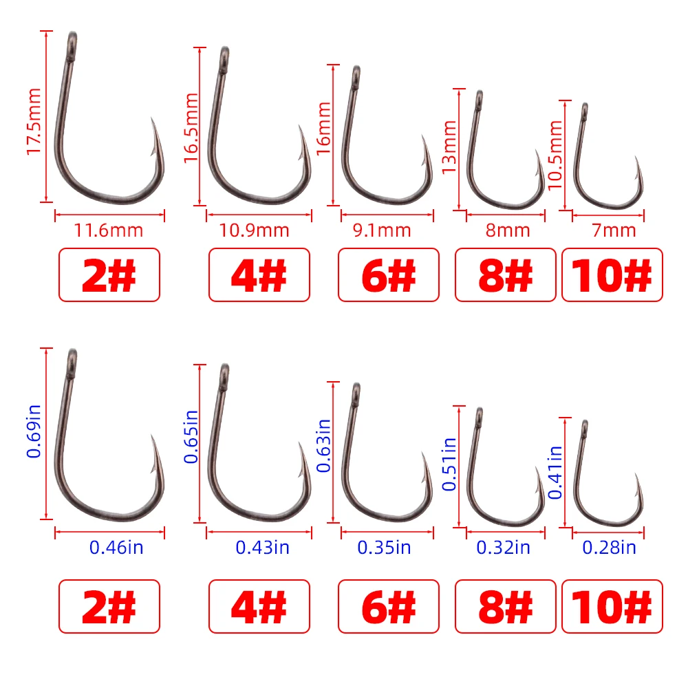 Hirisi 50pcs Barbed Coated Carp Fishing Hooks with Eye Design in