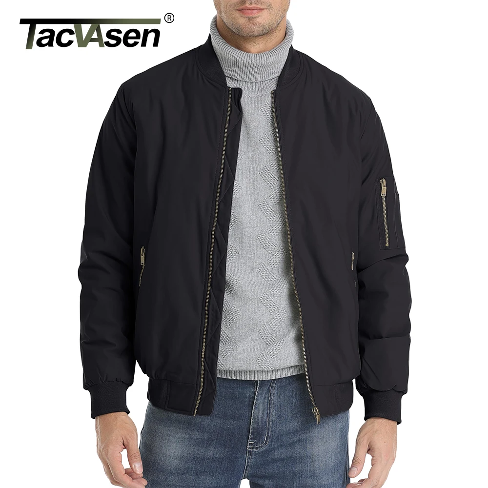 Men's Classic Bomber Jacket Autumn Thick Warm Orange Lining Full Zip Up Windproof Casual Padded Flight Pilot Jackets