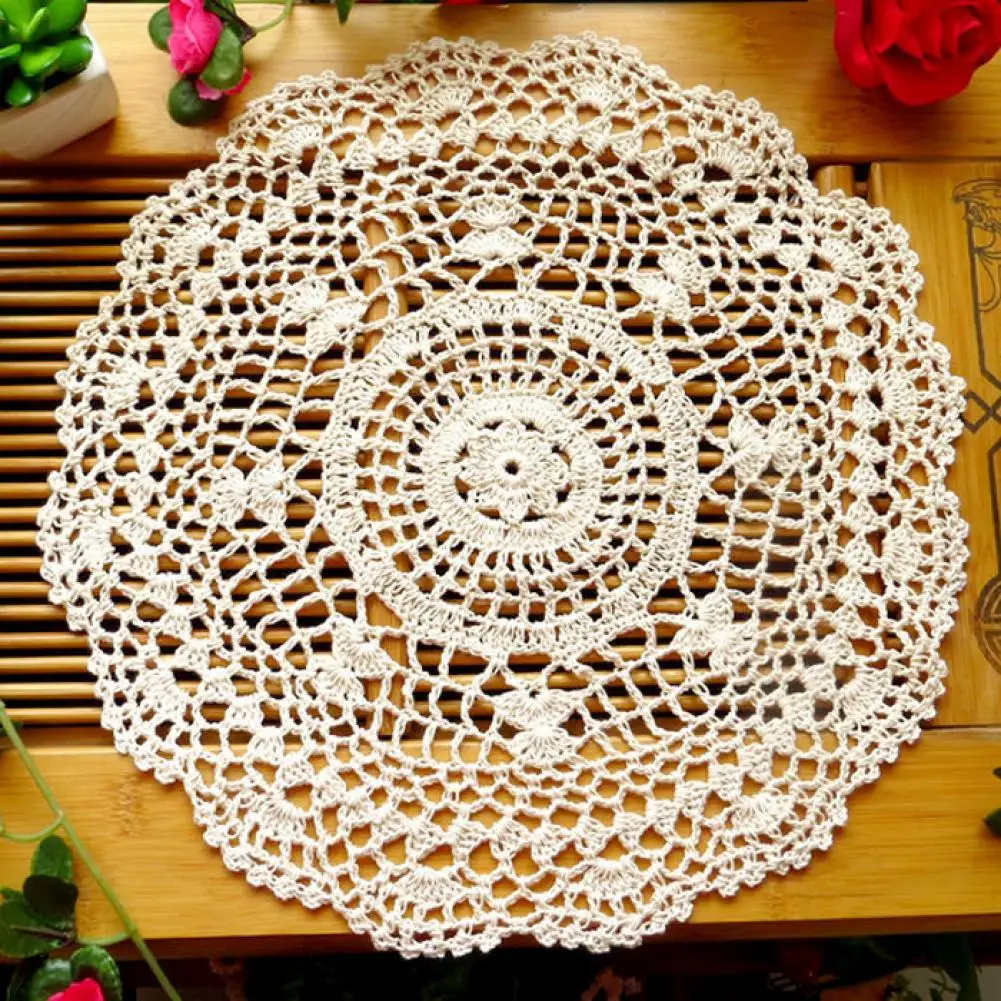 

Lace Handmade Cup Coaster Non-Slip Odor-Free Cotton Lace Handmade Round Table Placemat Fresh Water Lotus Round Desk Mat