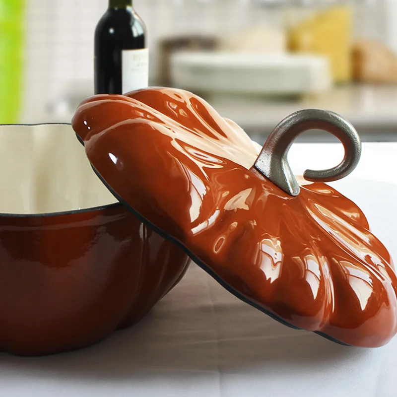 Enamel Cast Iron Pot Pumpkin Cocotte Dutch Oven 3.5 Quart Burnt Orange  Casserole Pot with Lid