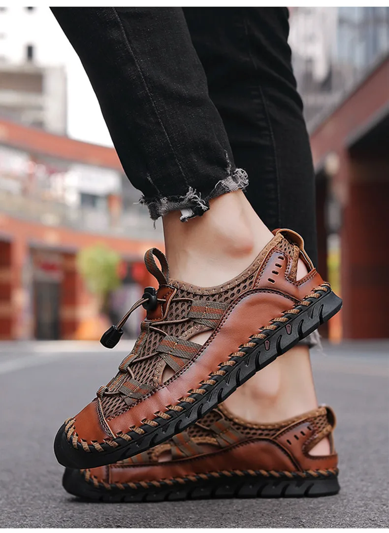 New Summer Breathable Men Sandals Fashion Roman Sandals Handmade Mesh Men Casual Shoes Platform Outdoor Men\'s Beach Sandals