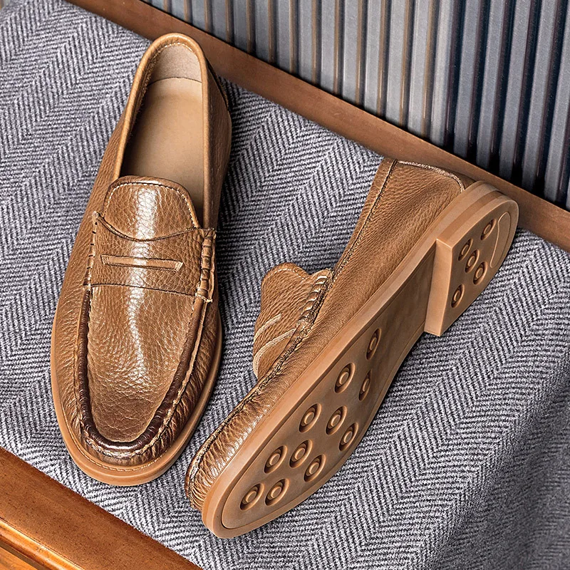 Men Casual Shoes Breathable Genuine Leather Loafers Business Office Shoes For Men Driving Moccasins Comfortable Slip On Shoes 3