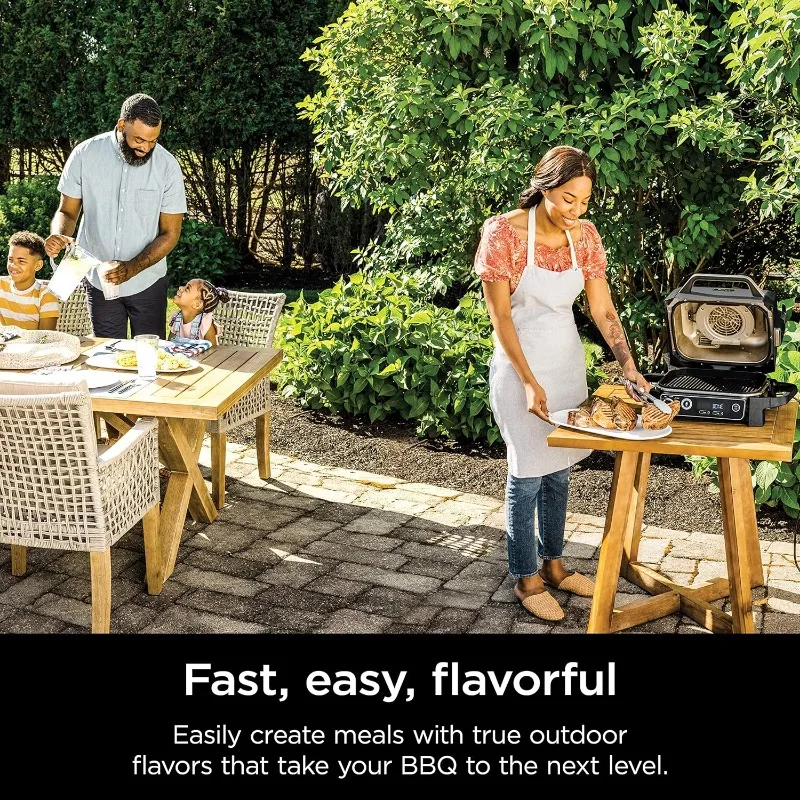 Ninja OG751BRN Woodfire Pro Outdoor Grill & Smoker with Built-In Thermometer, 7-in-1 Master Grill, BBQ Smoker, Air Fryer, Bake 3